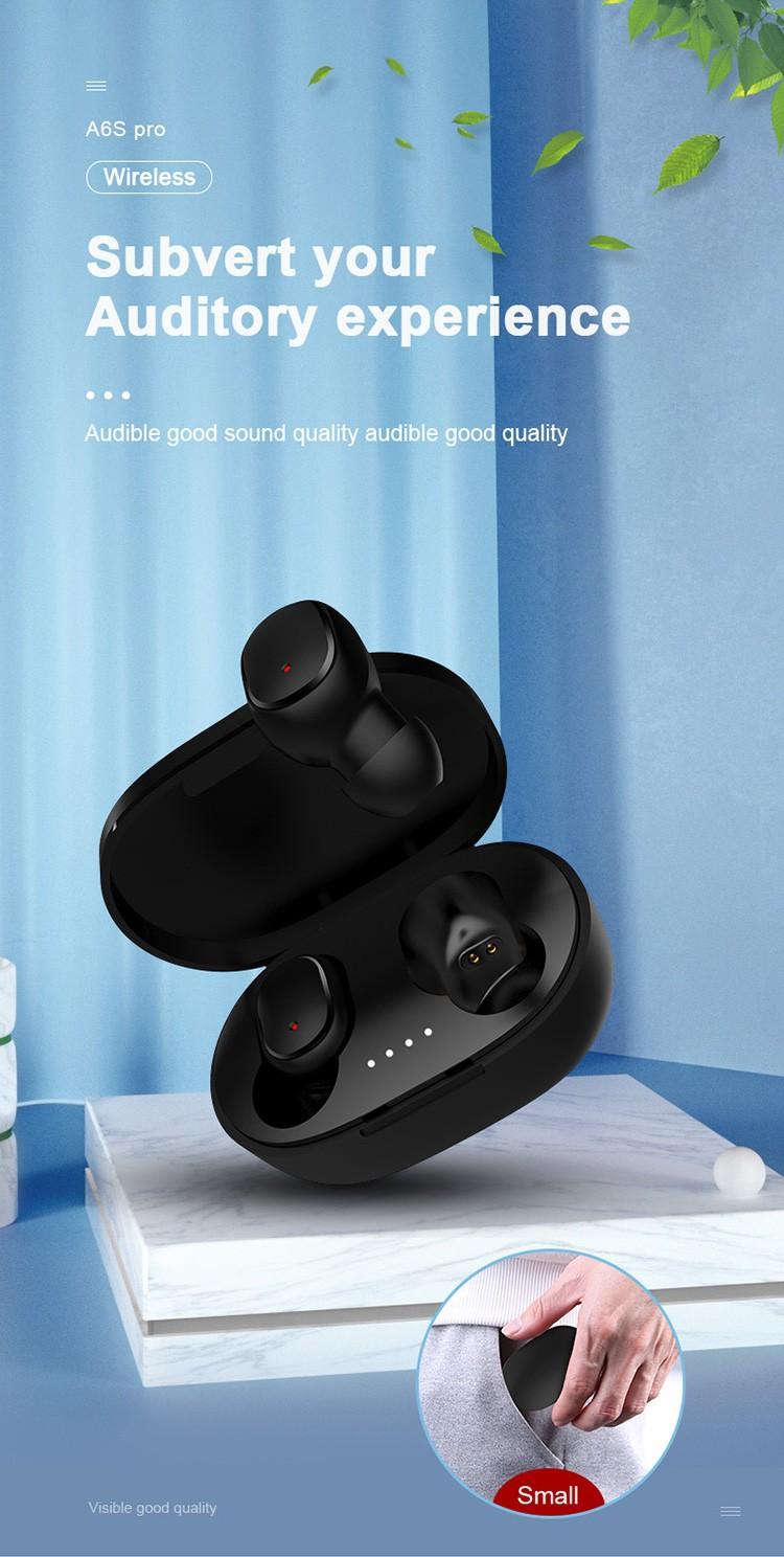 Product Introduction of A6S TWS Earphone Bluetooth Nirkabel 5.0 Headset Earbud Olahraga Mikrofon Earphones Headphone Hitam Wireless Handset head sead Pink Bass Ponsel 10