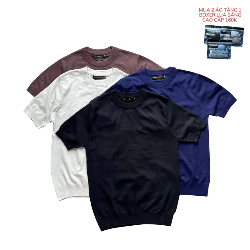 Áo thun ôm body tay ngắn dệt kim Mongtoghi cao cấp phù hợp 4 mùa, thoáng mát dễ chịu Menswear Shirt Navy Nam Cổ Tròn 0