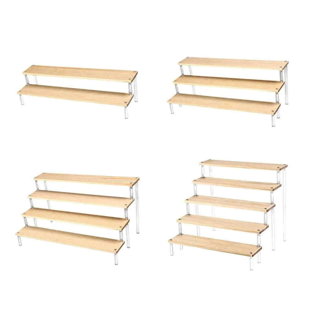 Acrylic Display Riser Shelf Wood Shelf Display Shelves for Action Figure Cosmetic
