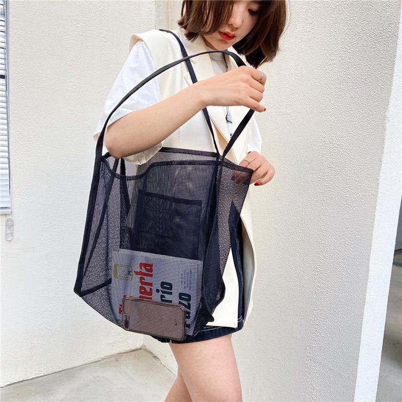 Product Introduction of Women Mesh Beach Travel Shoulder Bag Large Capacity Casual Totes for Holding Toys Grocery Picnic Ladies Handbag Shopping Bag 1