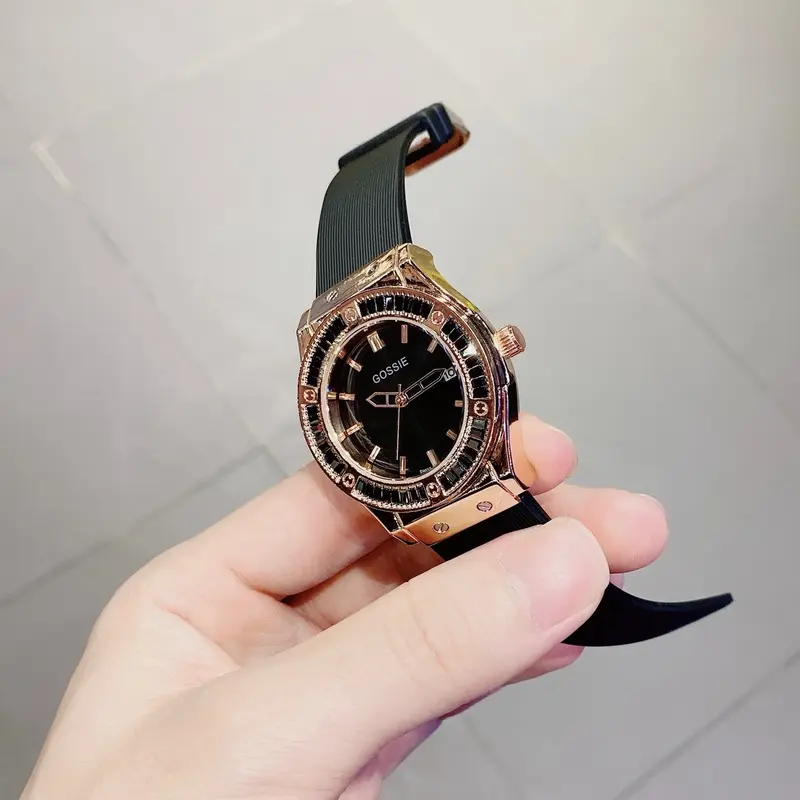 A36 đồng hồ thời trang nam nữ dây silicon size 38mm viền đá Watch Đeo Tay Women 8