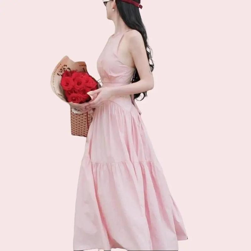  Đầm maxi sát nách cổ khoét giọt nước tùng xòe duyên dáng nhiều màu áo 1 setđồ slay chânváy quầnshort tráitim Nữ Women Dress Màu Hồng váy  trang  xinh váy  suông  sang  chảnh 