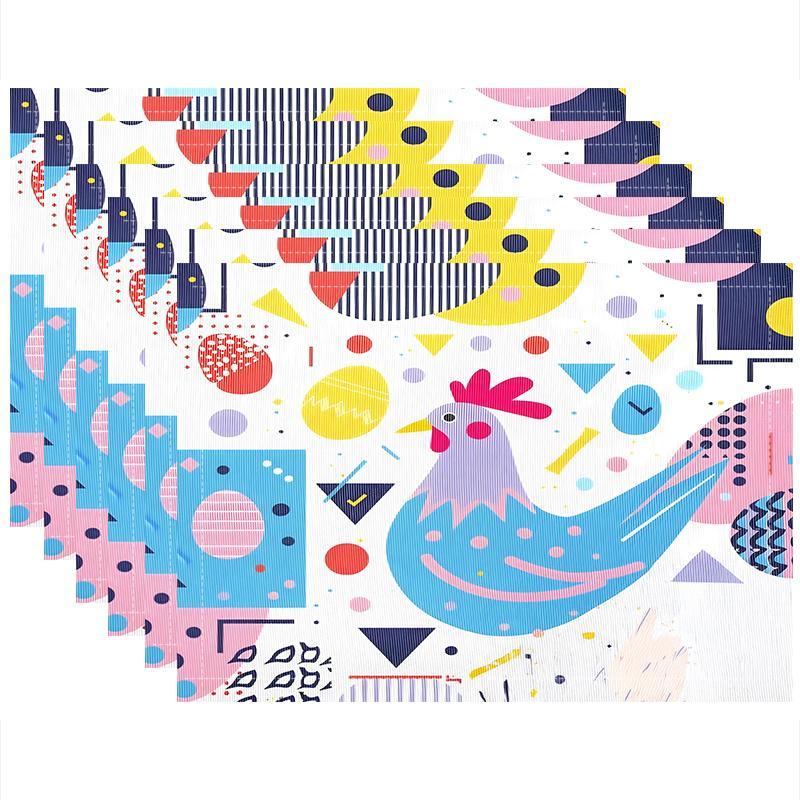 Colorful Geometric Rooster Print Placemat, 1/4/6/8/12pcs Modern Artistic Flair Placemat, Decorative Placemat for Home Kitchen Dining Room 0