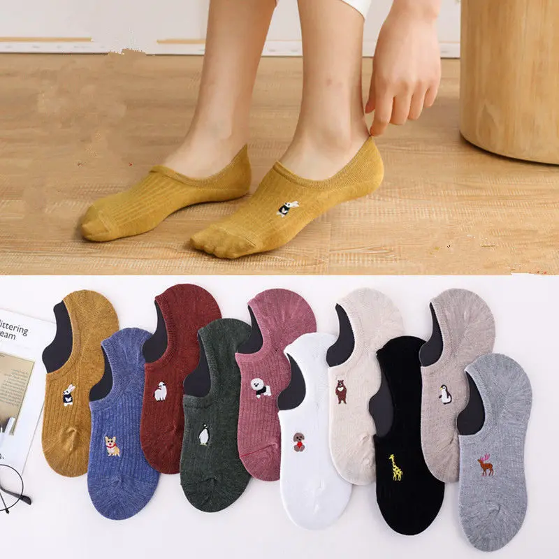 Ladies Invisible Socks Silicone Anti-slip Socks Animal Pattern Boat Socks