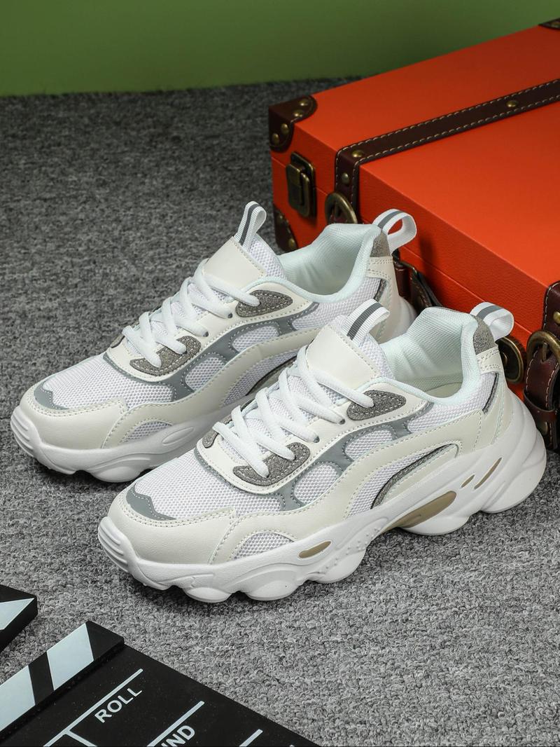 Product Introduction of Men's Fashionable Patchwork Lace Up Low Top Sneakers, Casual Comfortable Breathable Sports Running Shoes, Male All-match Round Toe Chunky Sneakers for Daily Life 6