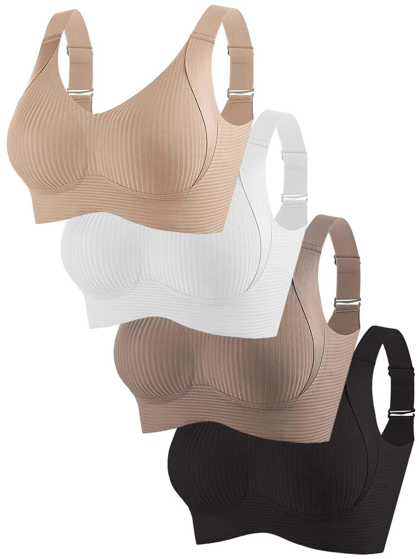 Women's Solid Wireless Bra, Soft Comfortable Breathable Bra with Non-removable Pads, Lingerie for Summer