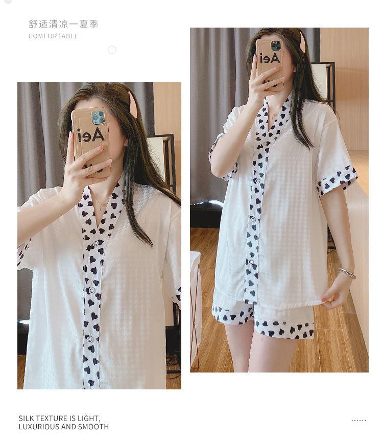 Product Introduction of Women's Pajamas 2022 New Summer Thin Ice Silk Cardigan Camellia Set Short Sleeve Cartoon Princess Style Loungewear 23