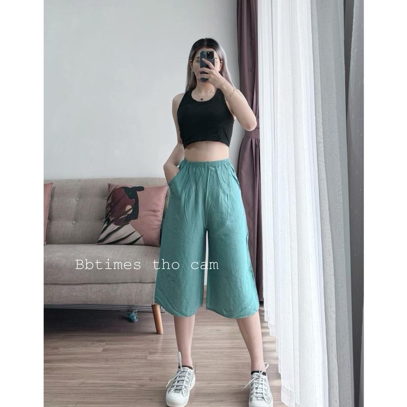   BBtimes Thổ Cẩm  Quần Lửng Lanh Hoạ Tiết Thổ Cẩm Ống Suông Rộng 