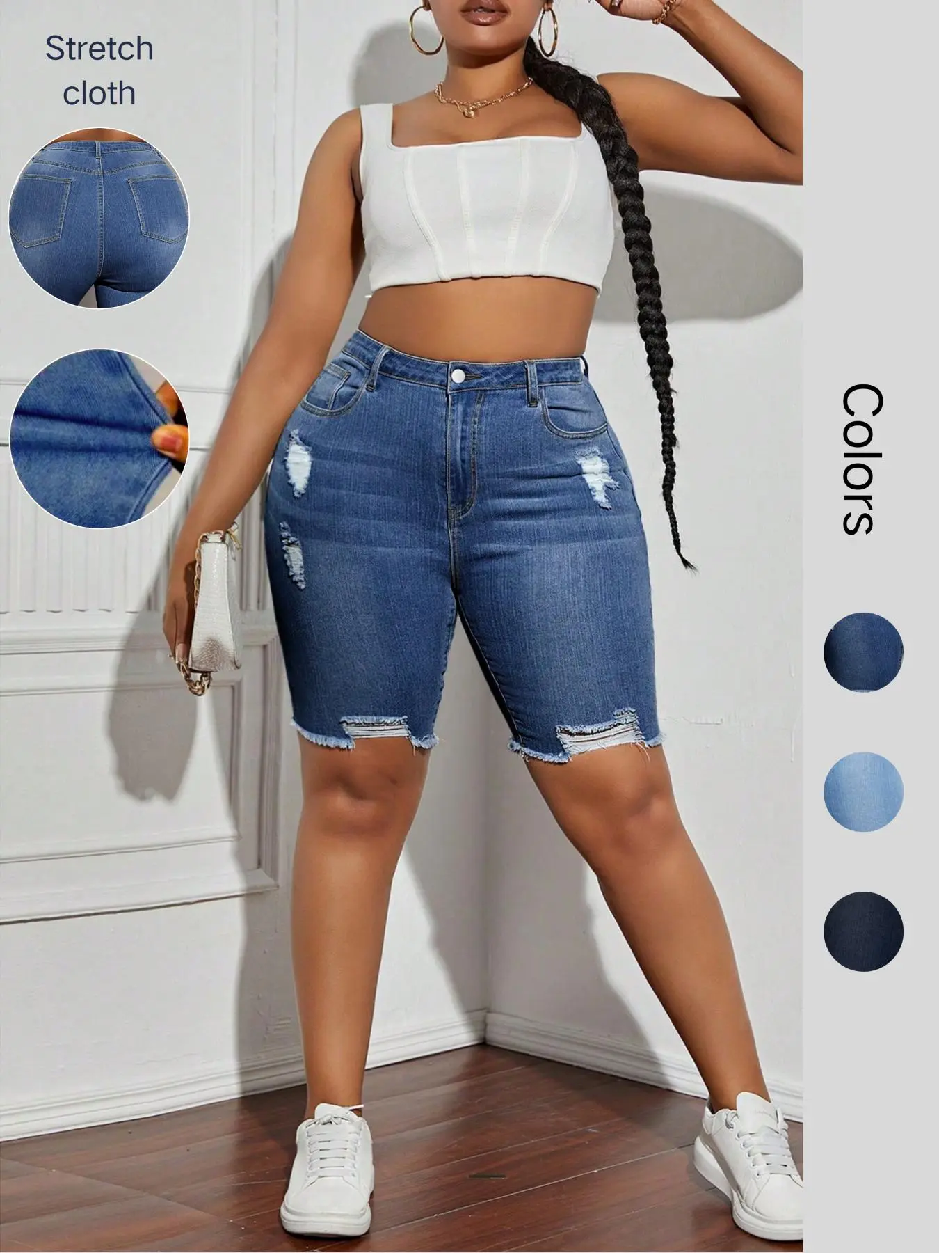 Women's Denim Shorts, Fashion Casual Ripped Short Jeans for Daily Outdoor Wear, Ladies Bottoms for Summer