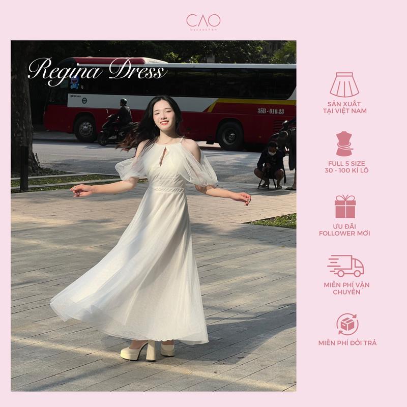 Đầm dự tiệc dạ hội đi chơi regina dress có bigsize  váy dài cổ yếm đính cườm voan trễ vai caocaobycaochen