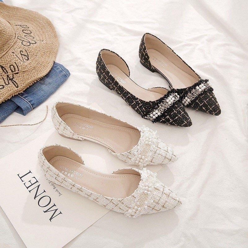  Phom TO 1.5 Giày Búp Bê Nữ VẢI Cao Cấp Chân Gầy BT Đặt Lùi 1 Size Da Mềm Đế Cao Su 1cm Chống Trơn 