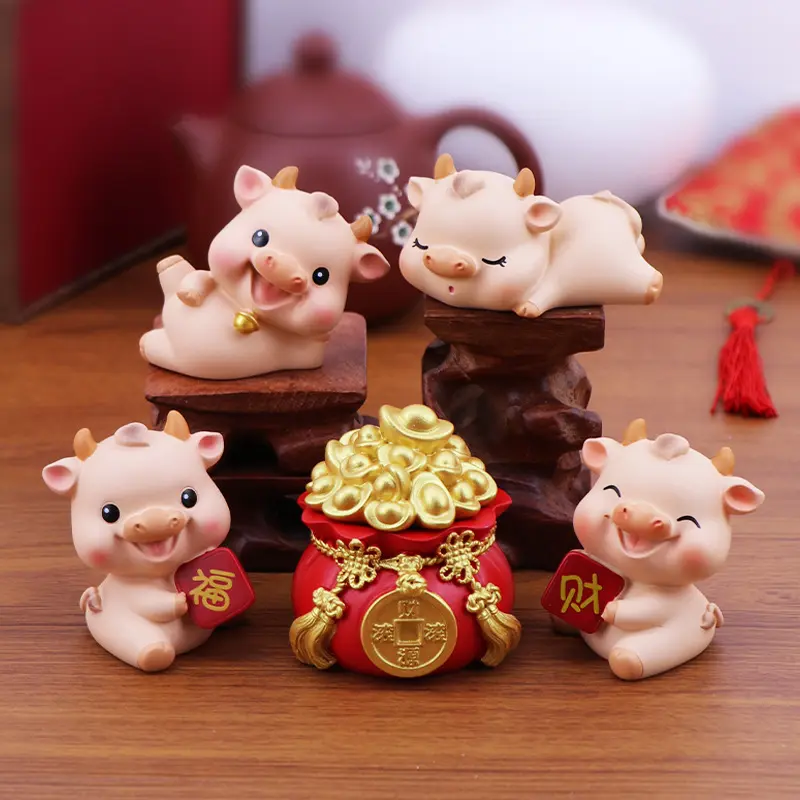 Fortune-Bringing Lucky Calf Figurine Home Living Room Office Desktop Decoration Zodiac Ornament Car Interior Decoration