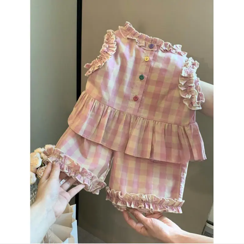 [5-18kg] A496-Set bộ CARO hồng NHIỀU CÚC  cho bé gái mặc  đi học, di chơi sang chảnh, dễ thương [XMGY] 7