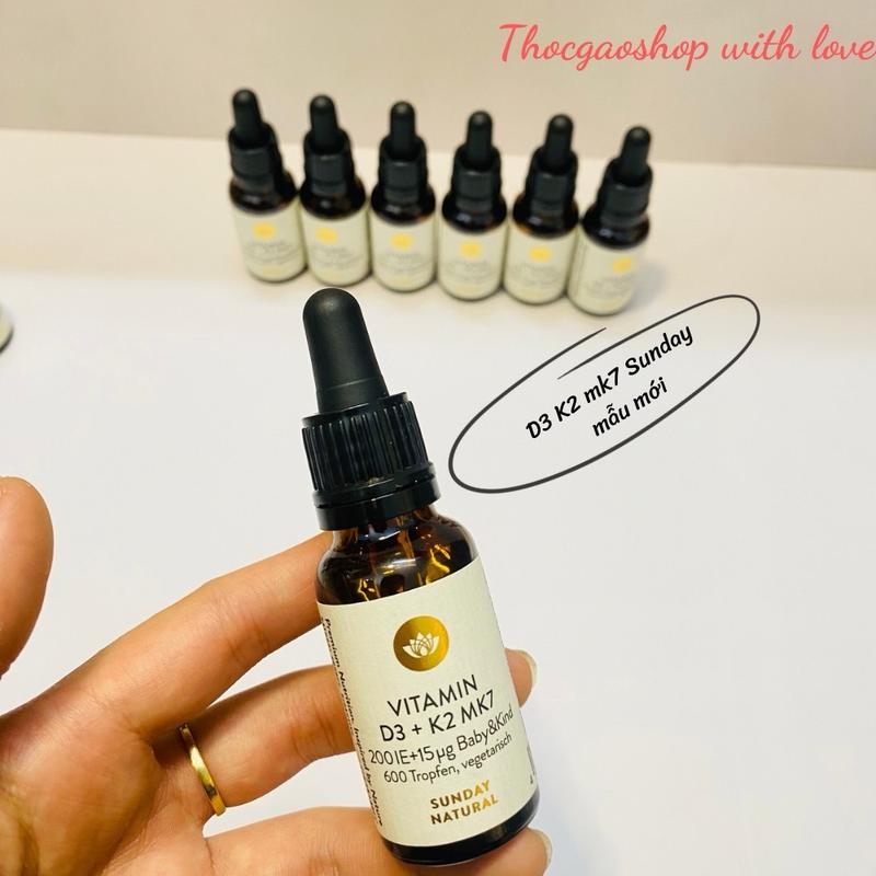 (Hàng nkhau) Vitamin D3 + K2 MK7 Đức Sunday Nature 200iu+15ugK2 600 giọt cho bé hàng Đức