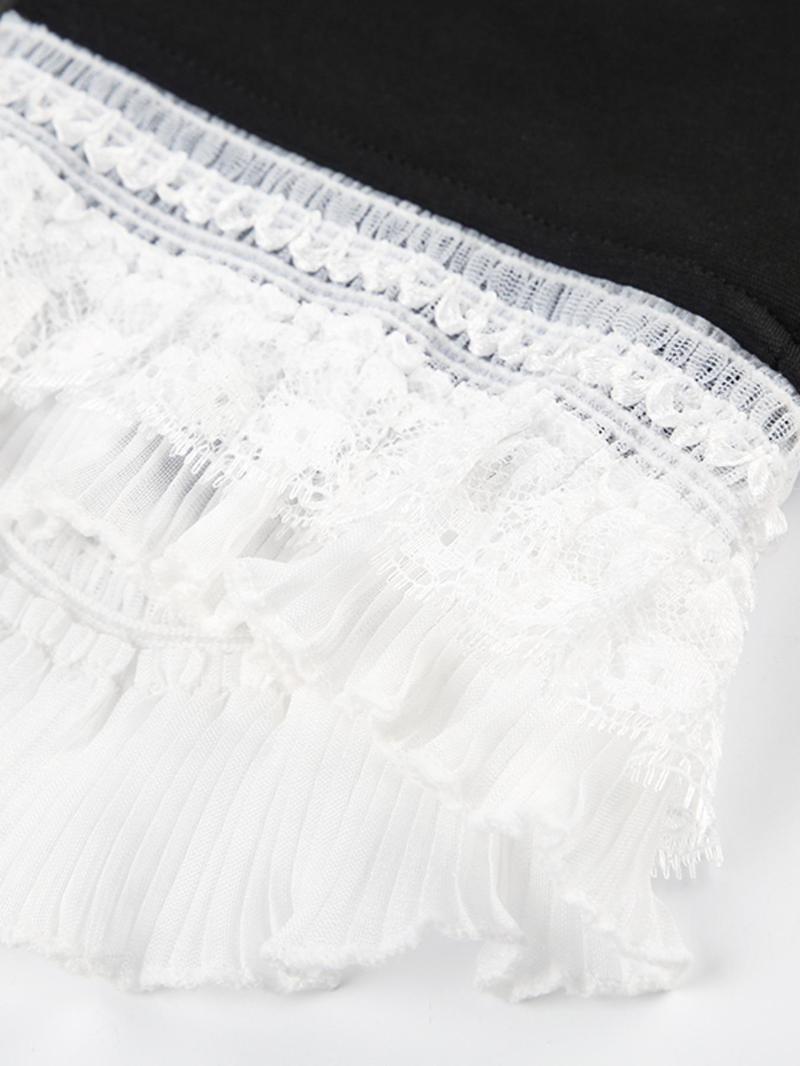 Product Introduction of Women's Contrast Lace Frill Trim  Zipper Back Crop Tube Top, Y2k Fashion Casual Strapless Bustier Top for Daily Outdoor Wear, Women Top Clothes for Summer 6