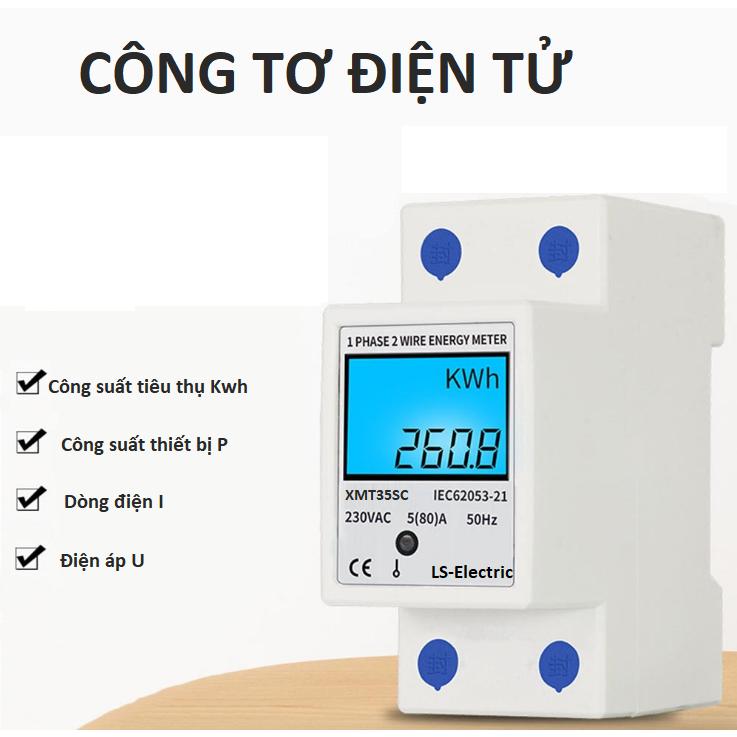 Đồng hồ đo điện tiêu thụ công suất lớn LS-Electric 80A 17000W hiển thị 4 thông số màn hình LCD có đèn độ chính xác cao lắp đặt dễ dàng bảo hành uy tín 1 đổi 1 công tơ điện tử 3