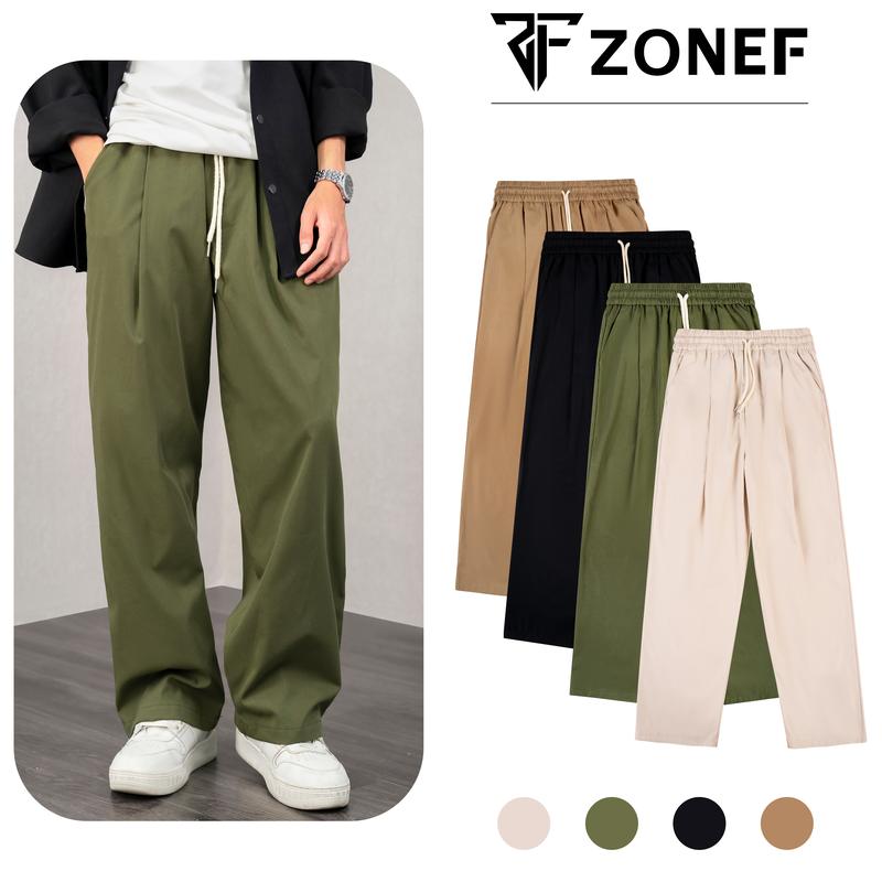 (COMBO 2 QUẦN KAKI) xếp ly, form rộng dáng suông by Zonef Studio, Quần ống rộng cạp chun chất liệu kaki 2 da mềm mại, thoảng mát Nam Menswear Pants Ong