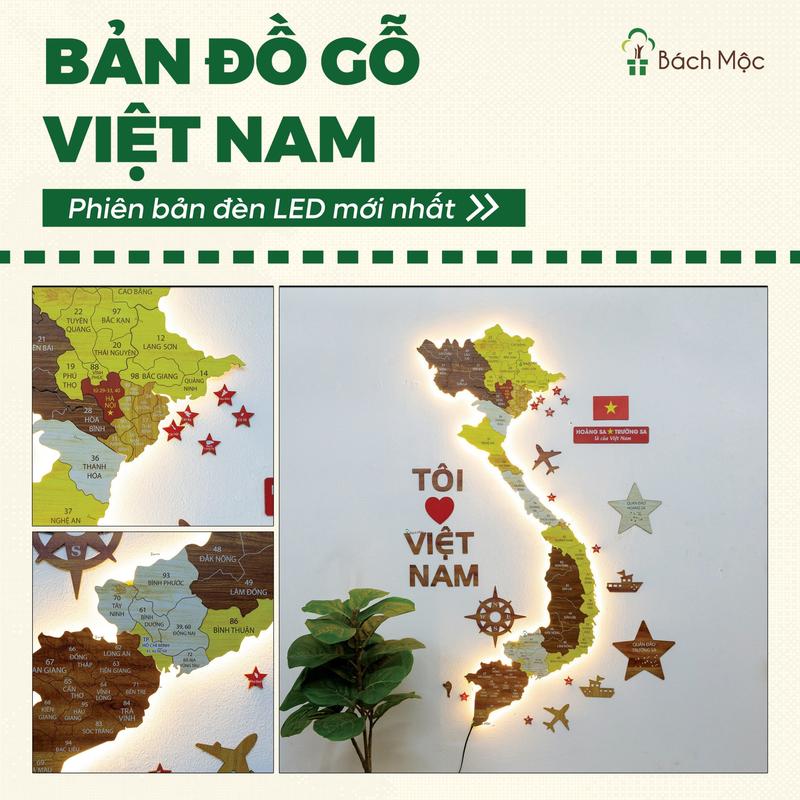 Product Introduction of [Bản Thường] Bản Đồ Gỗ Việt Nam đầy đủ Quần đảo Hoàng Sa và Quần đảo Trường Sa trang trí dán tường phòng khách, nhà cửa, công ty, bàn làm việc, trường học, cơ quan, văn phòng - đã update biển số xe 63 tỉnh thành 5