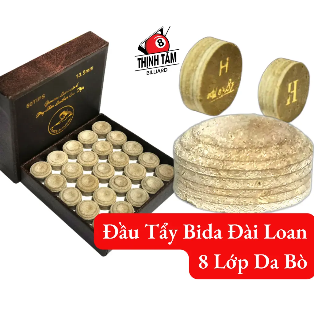 [THỊNH TÂM] Đầu Cơ Bida 8 Lớp Da Bò, Đầy Tẩy Bi-A Da Bò 8 Lớp Đài Loan [ Đầu Cơ Da Bò 8 Lớp TAIWAN ]