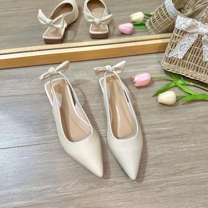 Giày slingback mũi nhọn gót nơ 2 trong 1, đế mềm chống trơn Shoes Nữ