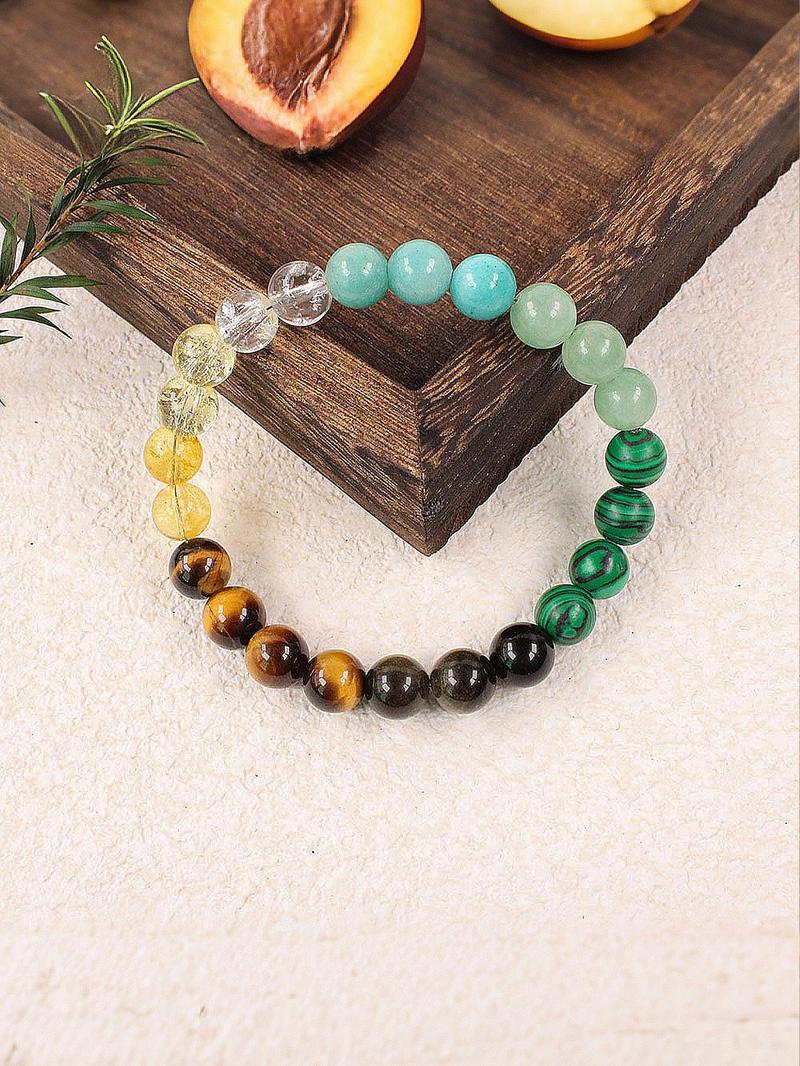 Product Introduction of Natural Crystal Stone Bracelet, Colorblock Beaded Bracelet for Women & Men, Fashion Jewelry for Party, Daily Clothing Decor, Trendy All-match & Exquisite Jewelry for Birthday Gift, Seven Colored Bracelet 2