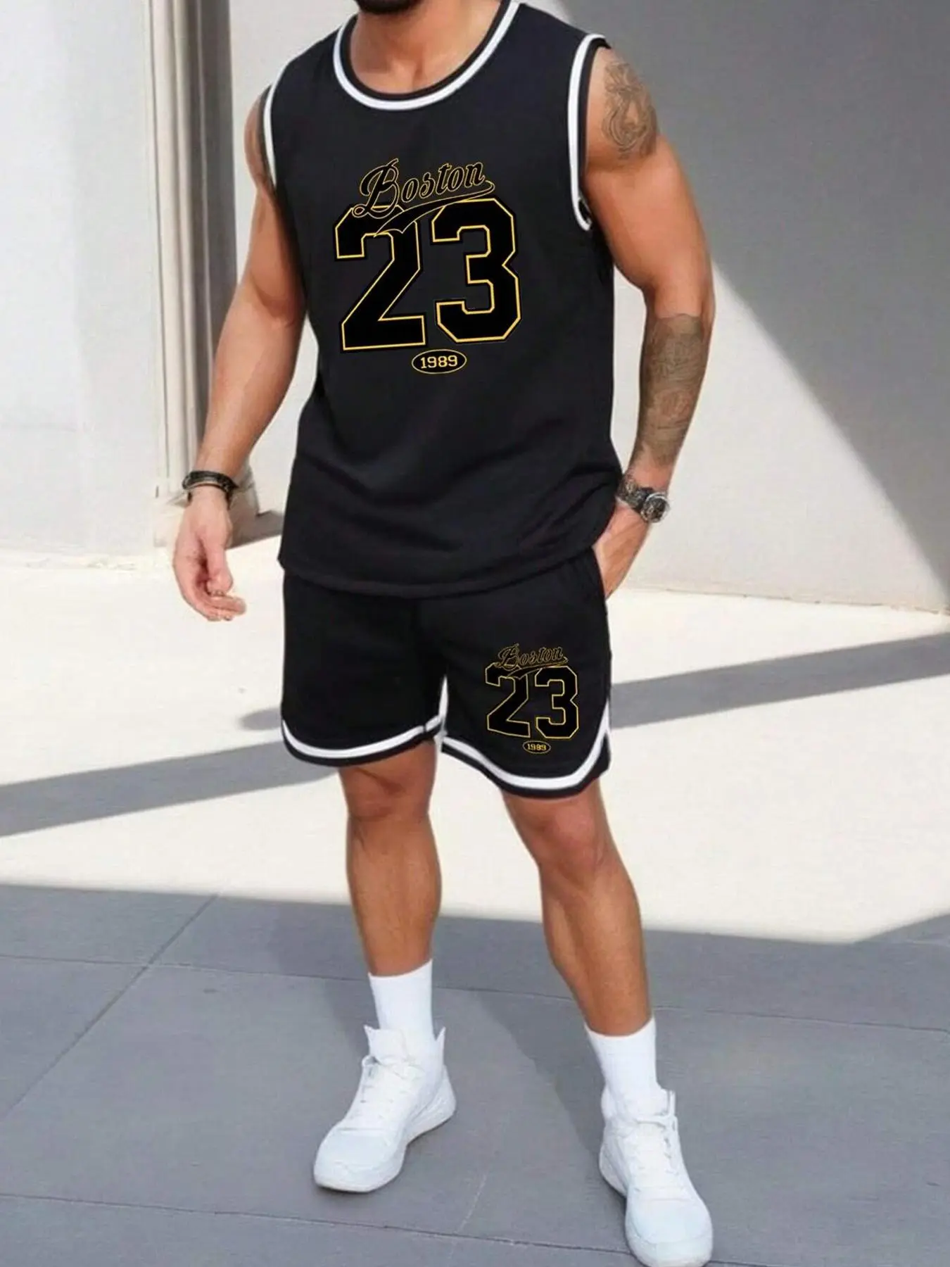 Men's Basketball Jersey & Shorts Set, Regular Fit Letter Print Sleeveless  Top & Shorts, Casual Sporty Breathable Outfits for Basketball for Men