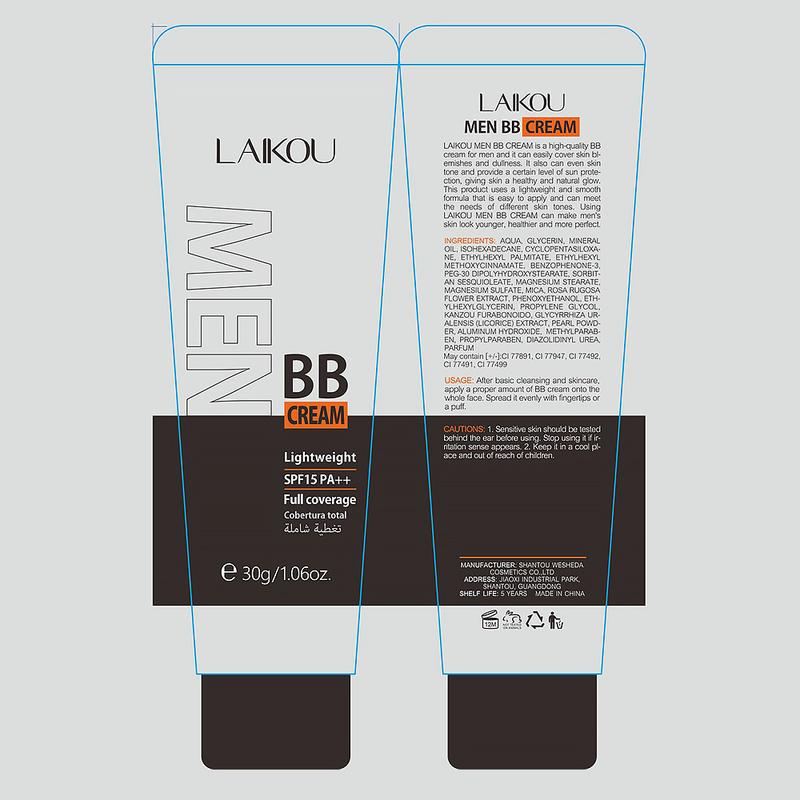 Product Introduction of BB Cream for Men Face Makeup Concealer Foundation Sunscreen Repair Liquid Foundation for Oil Control Brighten Skin Tone 30g Lightweight Waterproof Compact Set Smooth Comfort 3