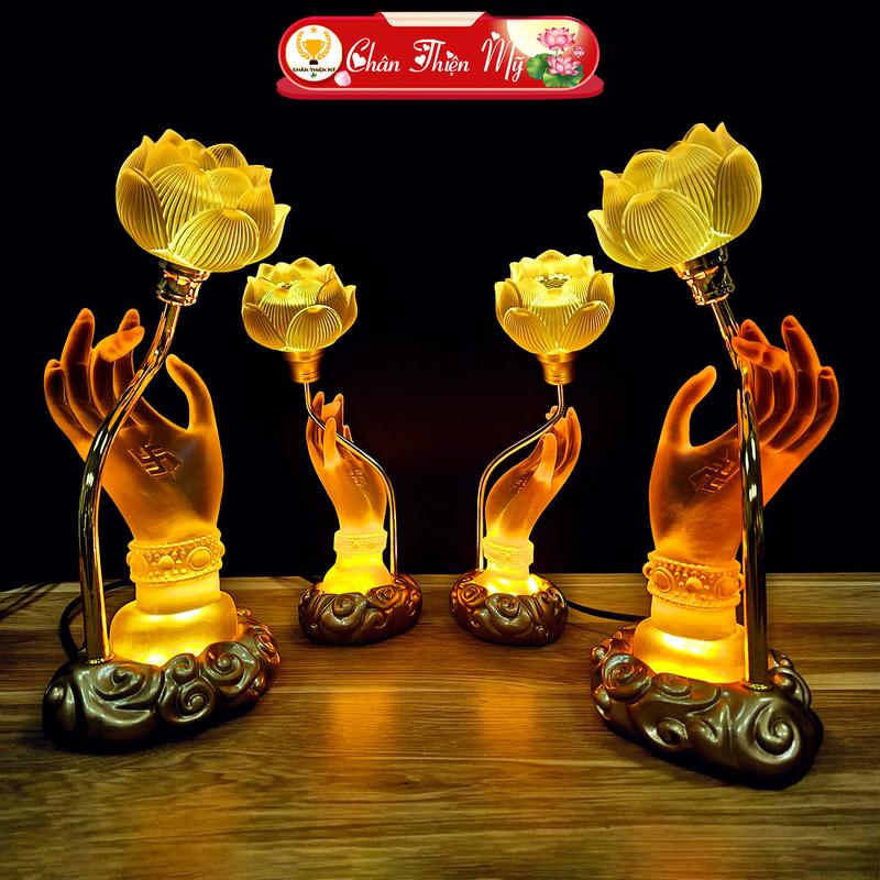 CHÂN THIỆN MỸ Đèn Thủ Ấn Liên Hoa Bàn Tay Phật Cầm Hoa Sen LED Chuyển Màu Đèn Để Bàn Thờ Phật Bàn Thờ Treo Chất Liệu Cao Cấp Sang Trọng