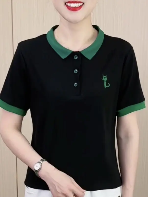 NIMOSA - Áo PoLo Trung Niên Nữ.Áo Thun PoLo Có Cổ.Thiết Kế Đơn Giản,Form Rộng Rãi Bigsize tới 90KG Women Top