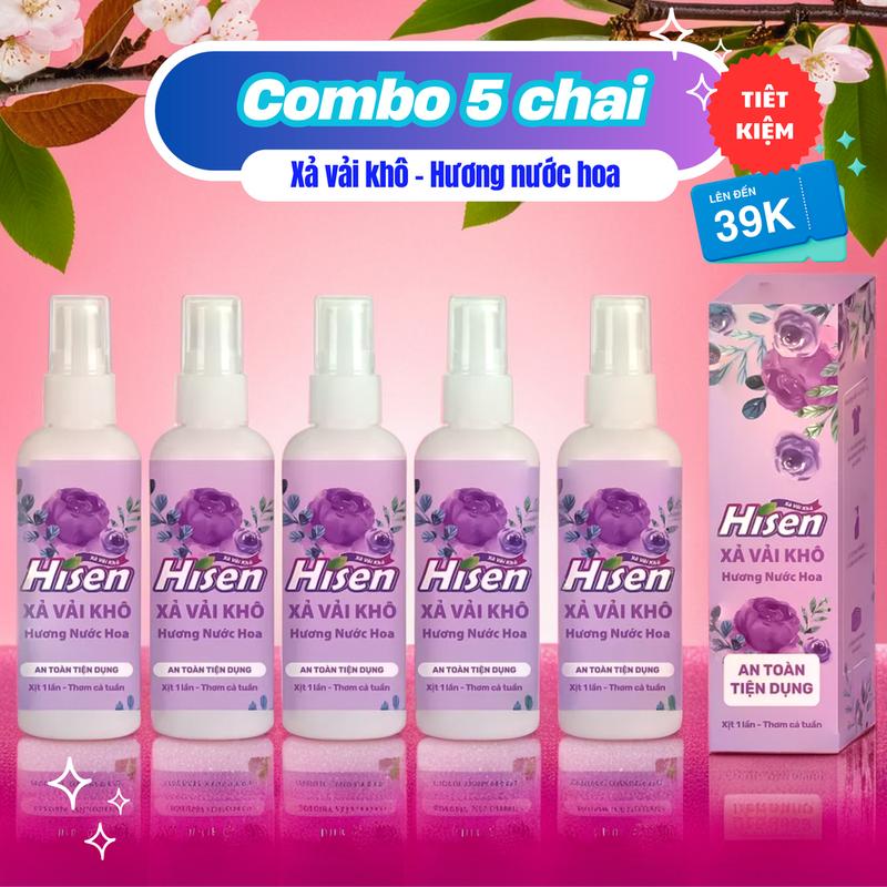 [Combo 5 chai Tiết kiệm] Xả vải khô Hisen - Hương nước hoa tươi mát - 5 x 100ml - An toàn tiện dụng - Xịt 1 lần thơm cả cồn giải nghiệp Làm Sạch