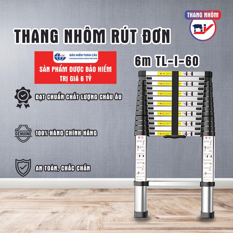 6m Thang nhôm rút đơn 6m DIY TL-I-60 chiều cao sử dụng tối đa 6.0M