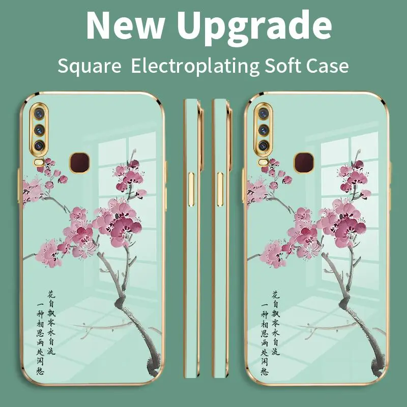 Softcase Untuk VIVO Y17 Y01 Y02 Y02A Y02t Y03 Y10 T1 Y100 4G Y11 2019 Y11s Y12 Y12a Y12s Y12i Y15 Y15s Y15a Y15c Y16 Y17s Y18 Y18e Y19 Y1s Motif Bunga Plum Soft Silicon Laser Plating Kesing Hp Murah 2