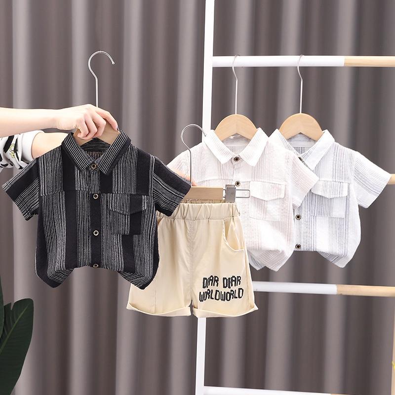 AnvilaShop Setelan Anak Laki-Laki Model Garis-Garis Serat Import Fashion 0