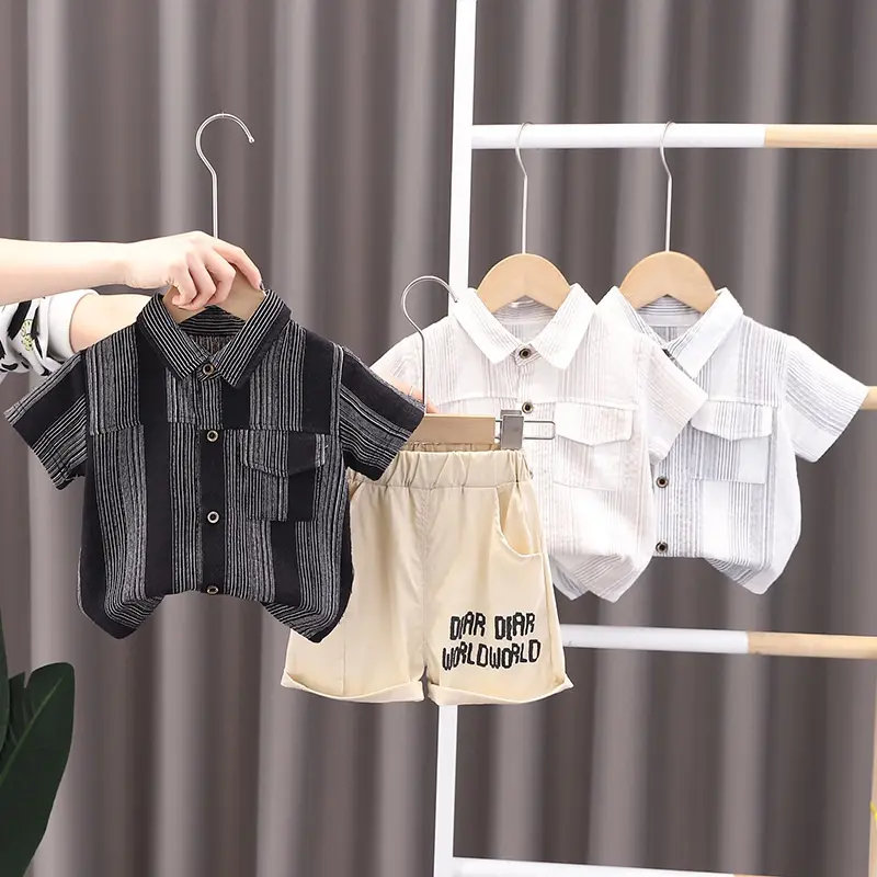 AnvilaShop Setelan Anak Laki-Laki Model Garis-Garis Serat Import Fashion 0