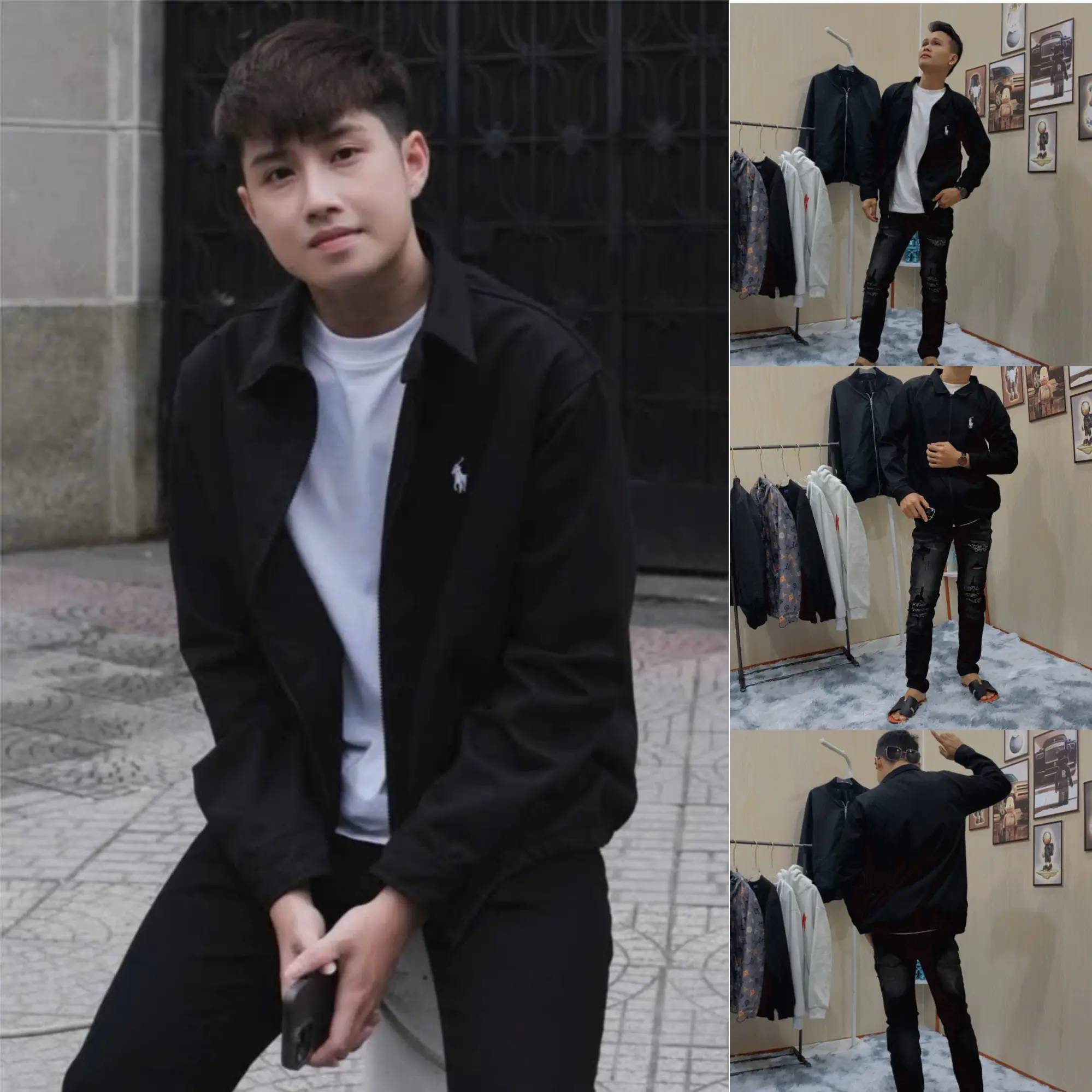 Áo khoác nam cổ bẻ Rap Lau Rừn Thêu Ngựa Siêu Hót - Áo gió 2 lớp thêu lo go ngực vải kaki form chuẩn - Menswear, Jacket áo  khoác 2024 - cổ sơ mi bomber  nam