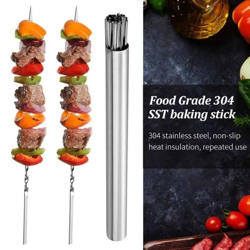 Que Xiên Đồ Nướng Thịt Bằng Thép Không Gỉ, Bền, Có Thể Tái Sử Dụng, 15 Cái / bộ, Phụ Kiện Tiệc Cắm Trại, Dụng Cụ Nấu Ăn Phẳng, Que Sắt Kebab, Thích Hợp Sử Dụng Ngoài Trời 4