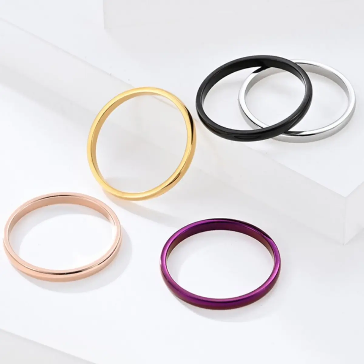 Simple single tail ring 2mm couple pair ring titanium steel vacuum-plated purple ring