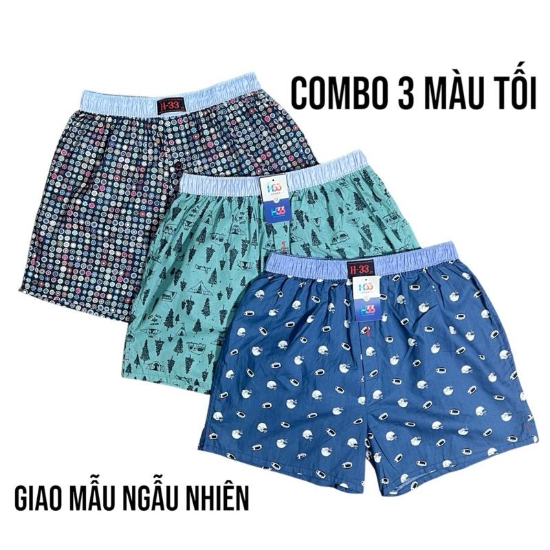 Combo 3 Quần đùi, quần ngủ H33- Mặc ở nhà, mặc ngủ, chất liệu cotton co giãn thoáng mát - Giao Mẫu Ngẫu Nhiên ( Màu Tối) Nam
