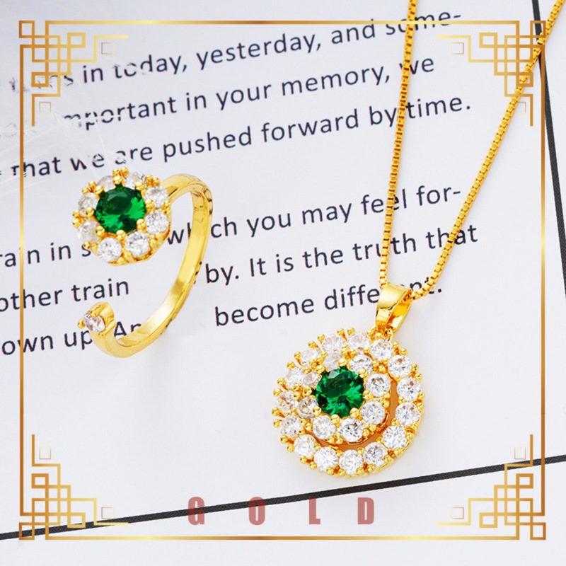 Product Introduction of [Lucky K Gold] 18K Gold Zircon Super Flash Ring Necklace Set No Color Fading Women's Jewelry 74