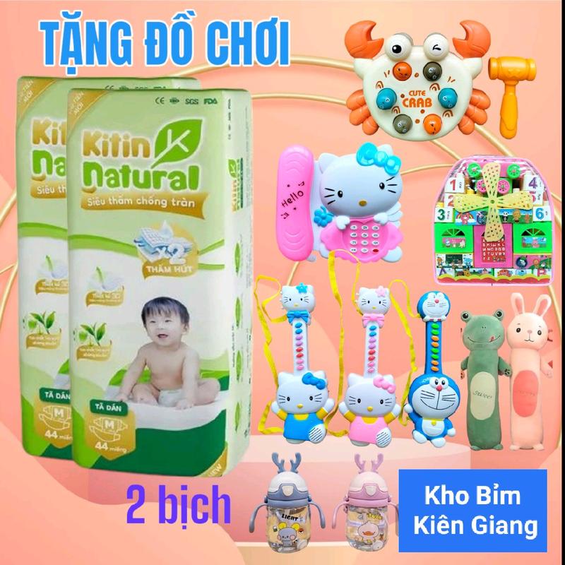 (TẶNG ĐỒ CHƠI) Combo 2 Bịch Tã Bỉm Kitin Natural Cho Bé, đủ size Dán và Quần Voi Kem Gối Ngủ
