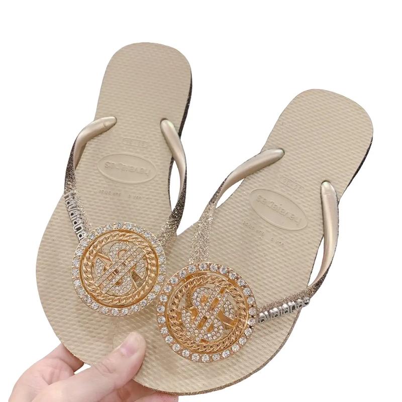 DÉP HAVAIANAS NỮ -KIM TUYẾN MIX CHARM ĐOLA (THU HƯỜNG) DéP Nhung GiàY Shoes Sandal Women Dép Tông cao su Caro Jean