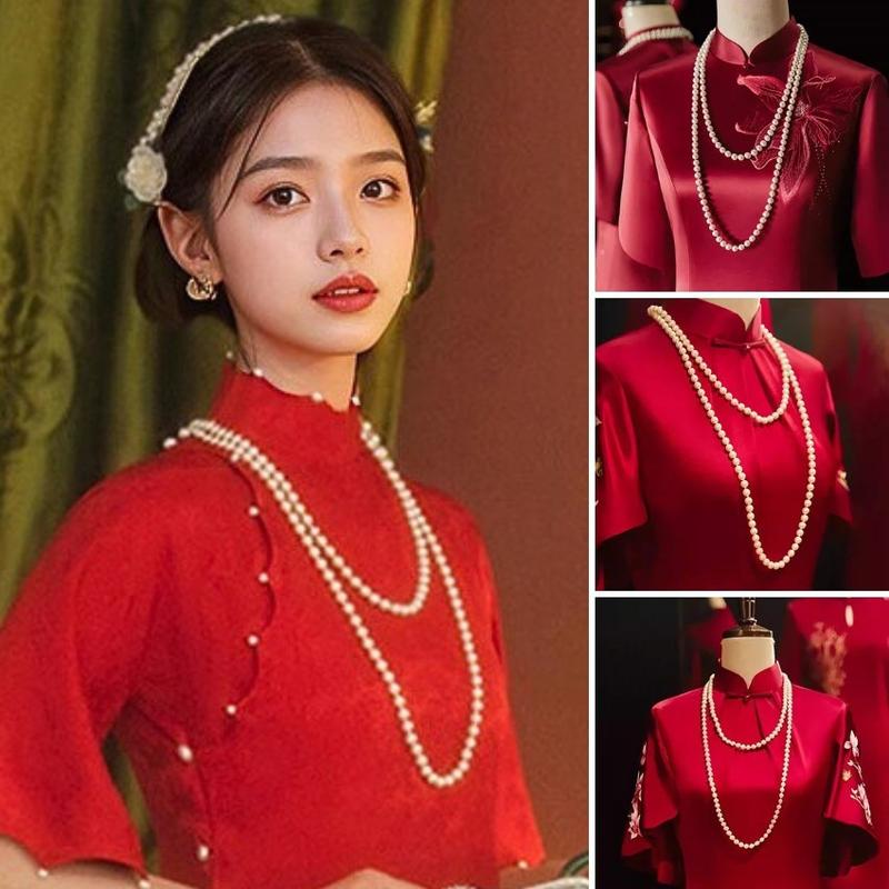 Dây chuyền nữ ngọc trai nhân tạo mặc áo dài Tết 2025 choker vòng cổ hạt trai phụ kiện trang sức tết phối yếm bà ba