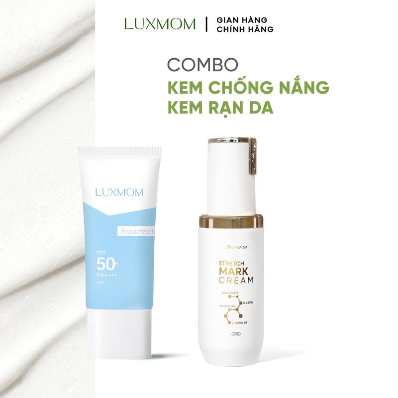 Bộ Đôi Dưỡng Da Hoàn Hảo Luxmom Gồm Combo Kem Diếp Cá + Kem Chống Nắng + Sữa Rửa Mặt + Rạn Da - Hỗ Trợ Giảm Thâm Mờ Rạn Làm Sáng Đều Màu Da