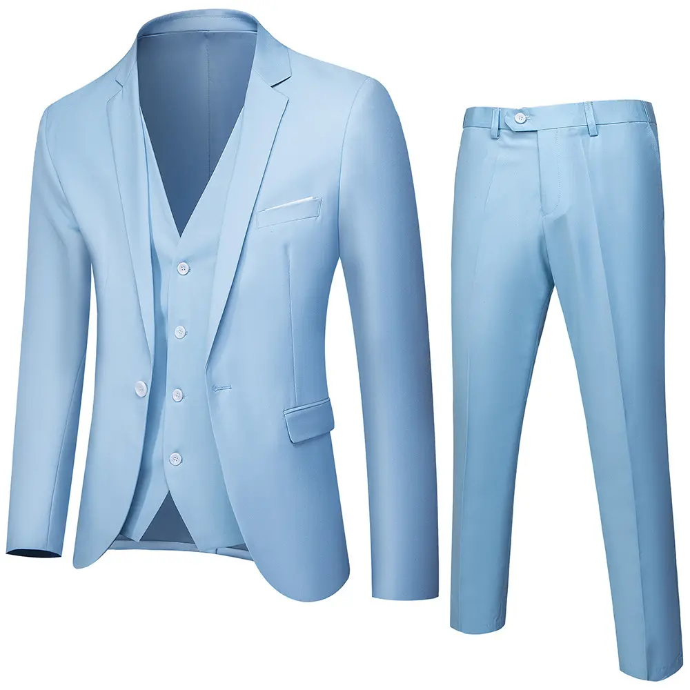 Men's Slim Fit Suit 3-Piece Set |   Korean Style Wedding Groom Blazer & Pants |   Business Formal Office Attire |   Prom Party Dinner Jacket (Free Shipping)