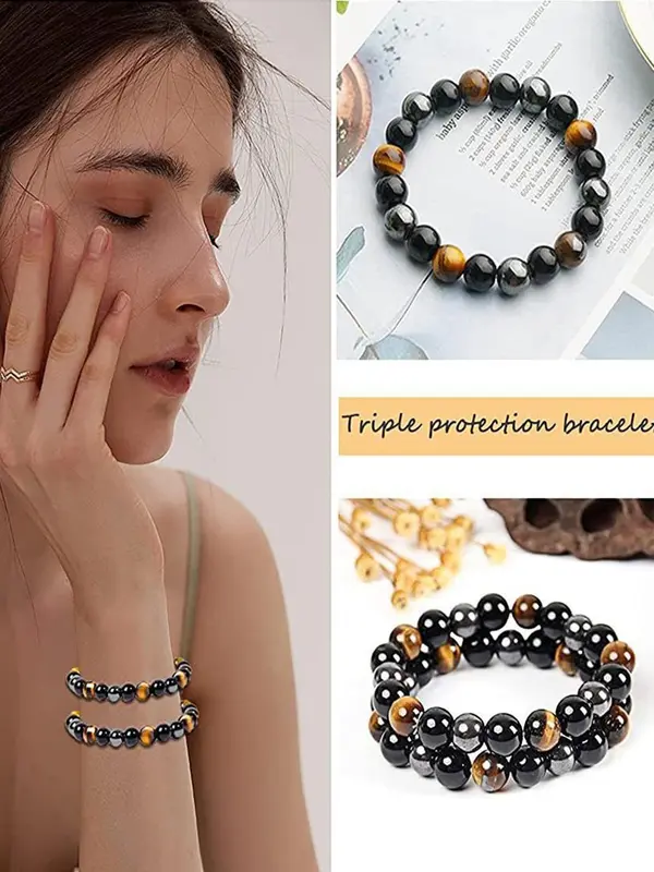 Natural Tiger Eye Stone Beaded Bracelet, Unisex Elastic Bracelet for Men & Women, Fashion Accessories for Daily Wear 5