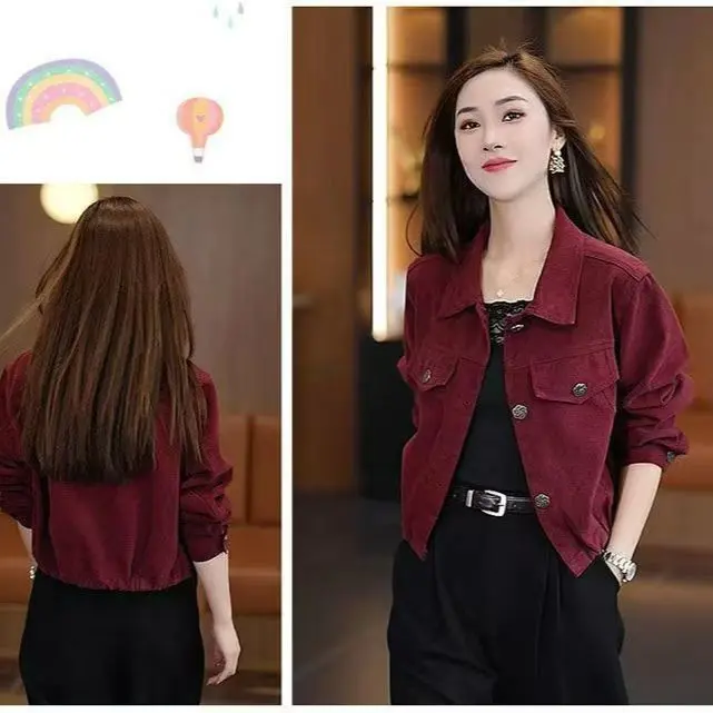 Áo Khoác Ngắn Màu Đỏ, Chất Lượng Cao, Dành Cho Nữ, Phổ Biến, Năm 2025 Hàng Mới Về Mùa Thu, Sản Phẩm Bán Chạy Nhất, Thời Trang, Phong Cách Phương Tây, Ve Áo, Áo Thường Ngày 5