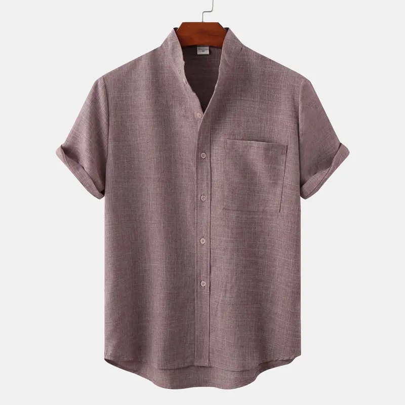 Áo Polo Nam, Màu Trơn Chất Liệu Cotton Và Vải Lanh, Cài Nút, Dáng Ôm, ngắn Tay, Có Túi, Có Màu Đen, Đỏ, Nâu, Xanh Lá Cây Nhạt, Xanh Lá Cây Đậm Và Kaki, Thích Hợp Mặc Trang Trọng Cho Nam Shirt Menswear 1