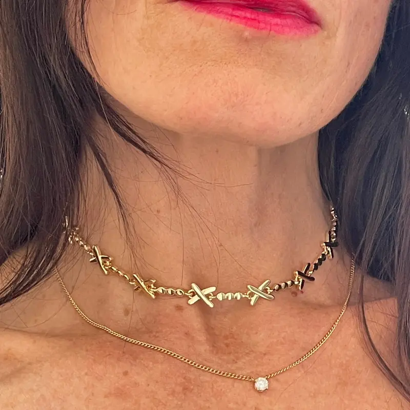 All Gold Kiss Cross Choker Necklace, Gemma Choker Necklace 2
