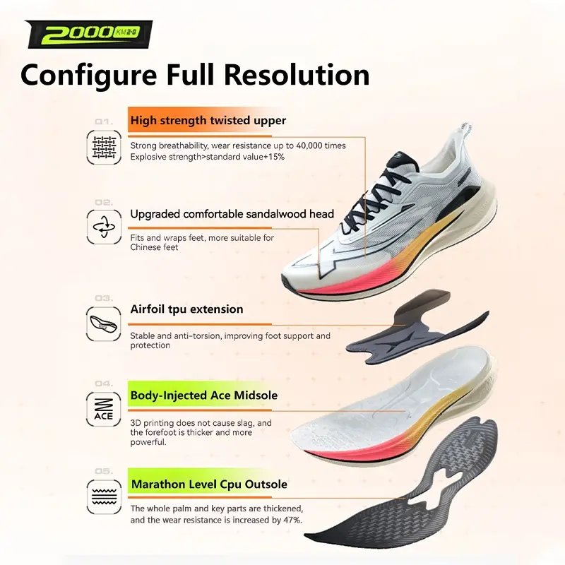 XTEP 2000KM2.0 Men Marathon Running Shoes Rebound Support