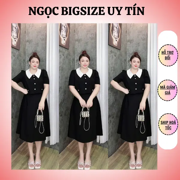 Sét Áo Tiêu Thư Phối Chân Váy Dáng Dài Qua Gối Bigsize 55kg - 95kg
